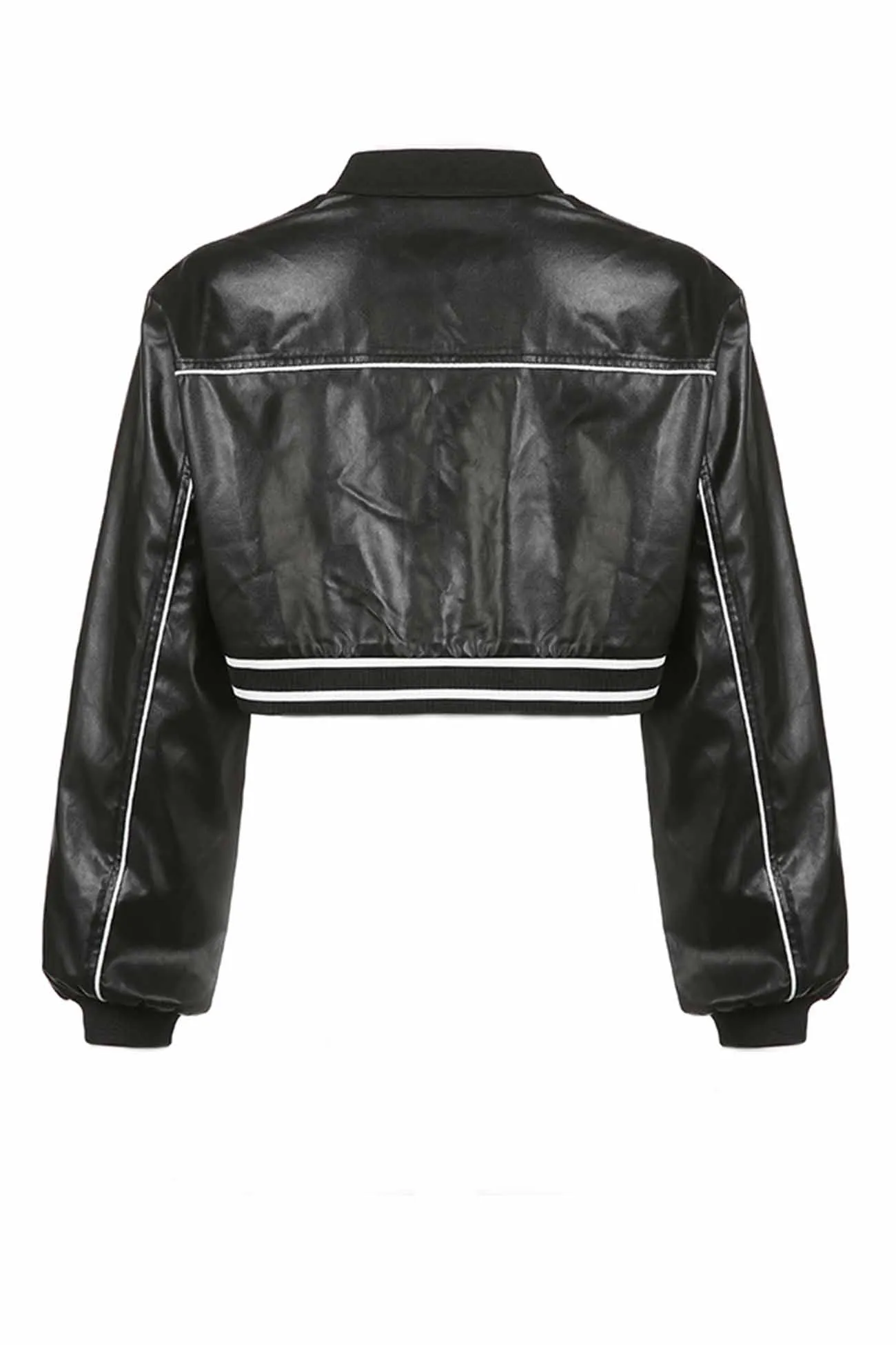 Short Zip-Up Leather Biker Jacket