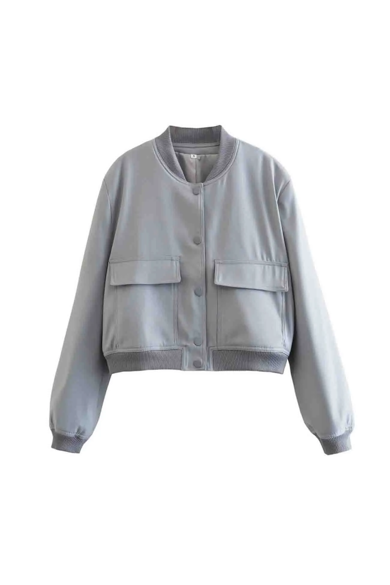 Solid Color Pocket Stand Collar Jacket