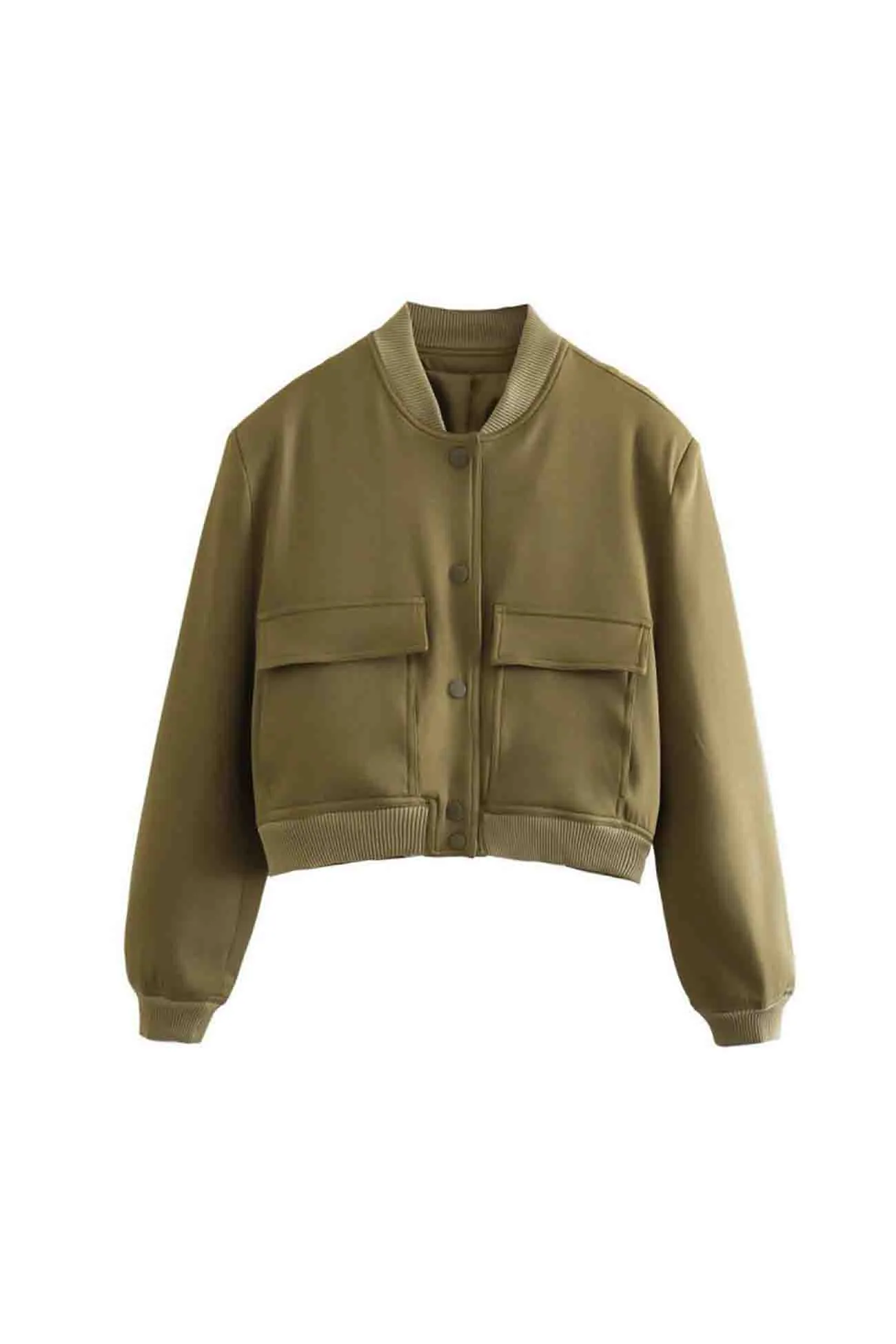 Solid Color Pocket Stand Collar Jacket