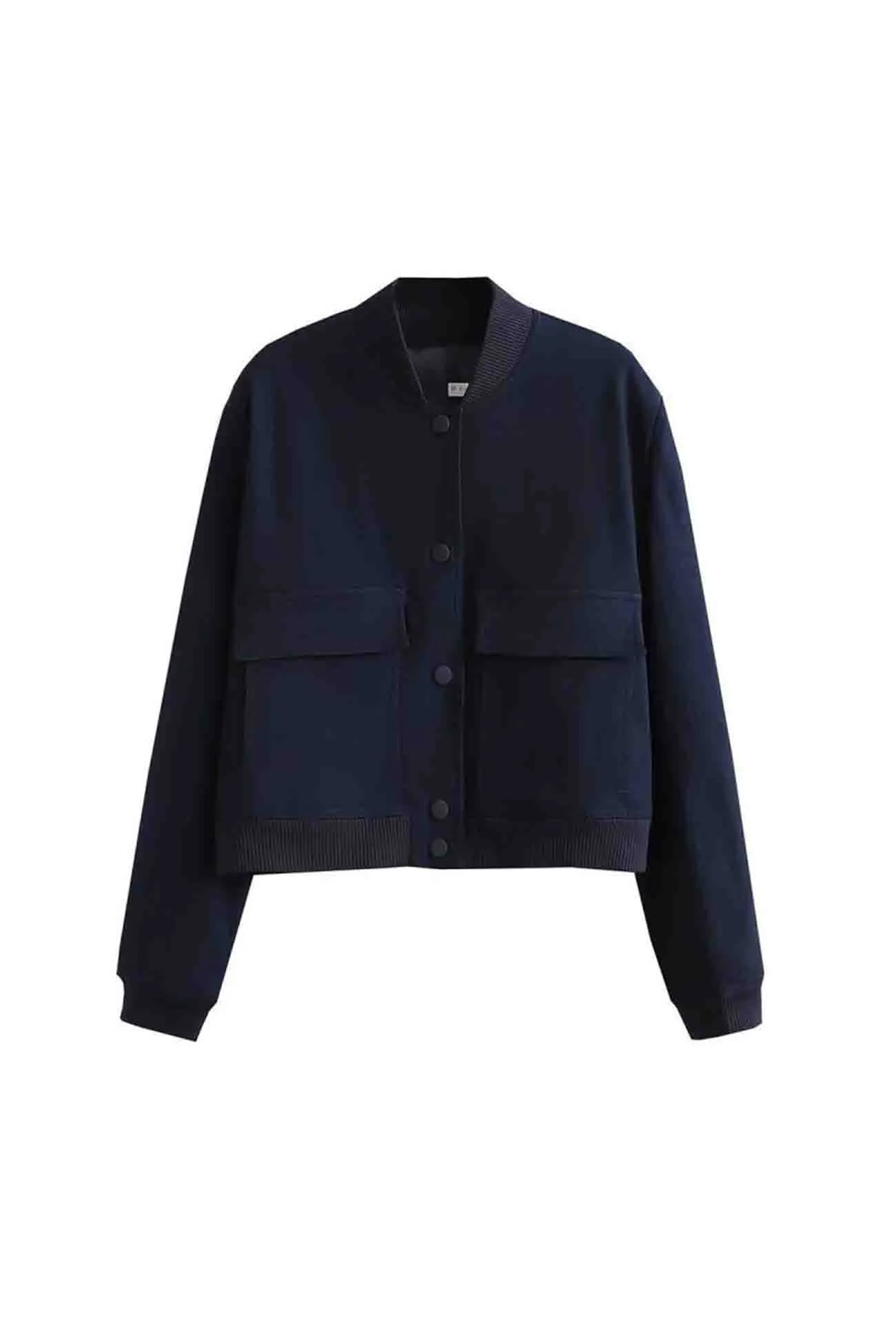 Solid Color Pocket Stand Collar Jacket