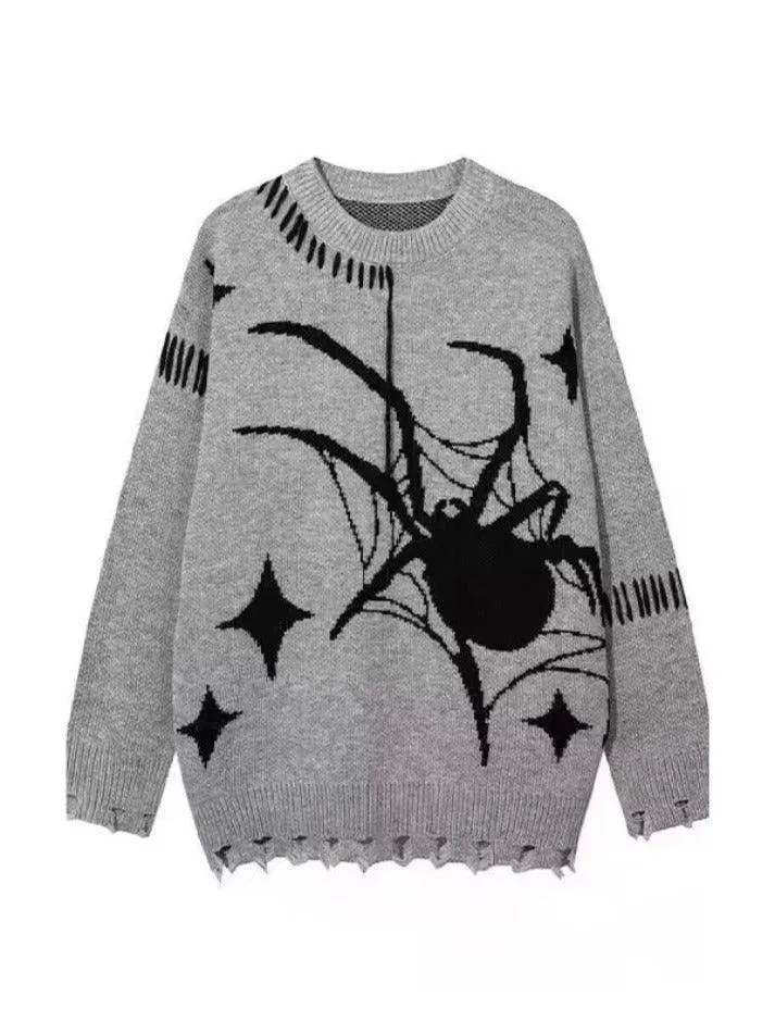 Spider Jacquard Tattered Hem Sweater