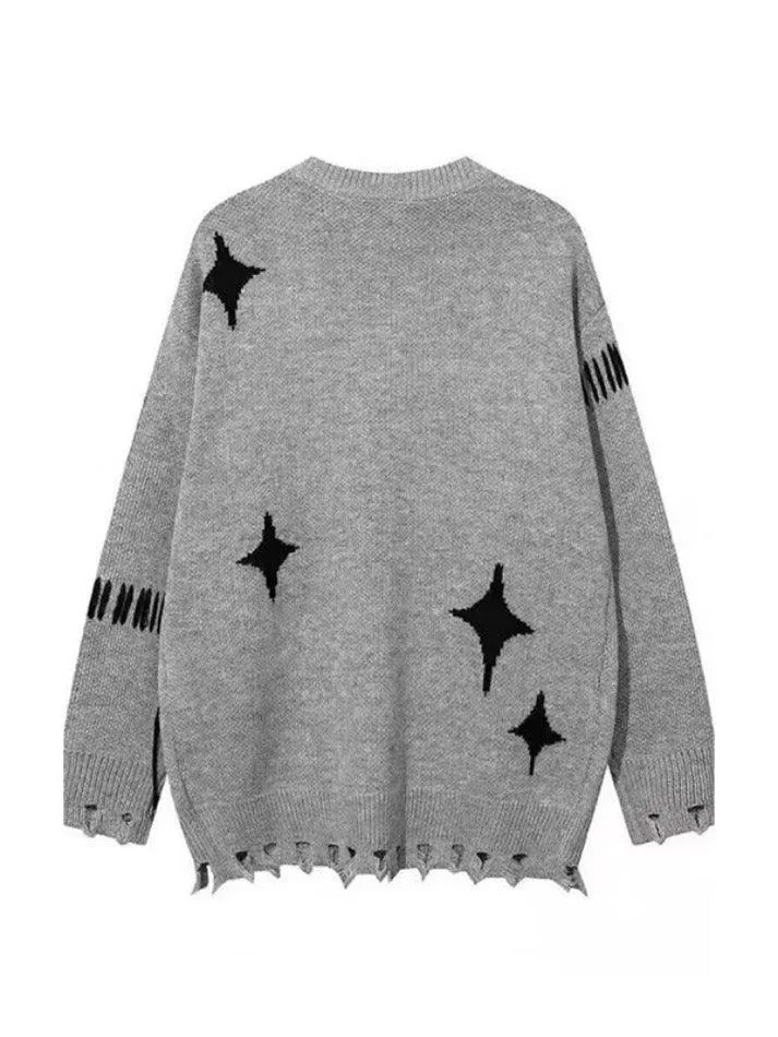 Spider Jacquard Tattered Hem Sweater