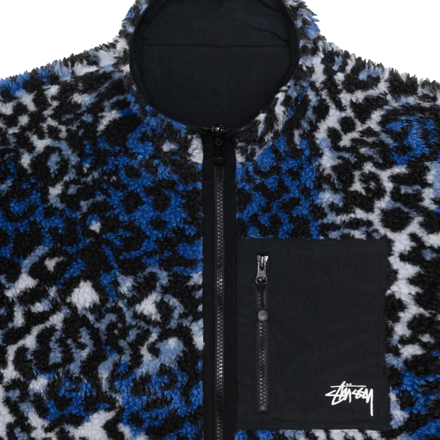 Stussy Reversible Sherpa Jacket - Blue Leopard