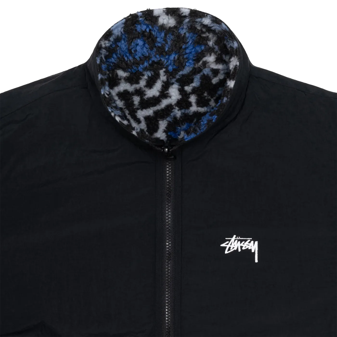 Stussy Reversible Sherpa Jacket - Blue Leopard