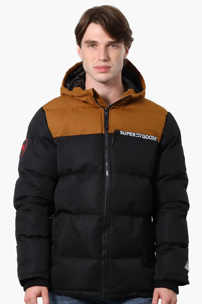 Super Triple Goose Colour Block Bubble Bomber Jacket - Brown