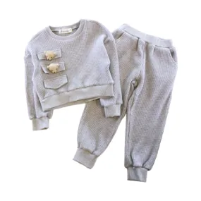 Textured Teddy Loungewear Set - Grey