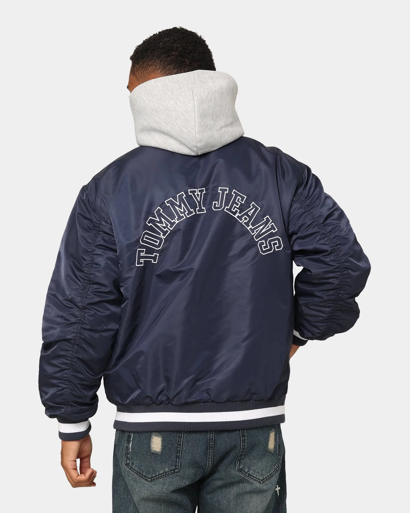 Tommy Jeans TJM Graphic Satin Bomber Jacket Twilight Navy