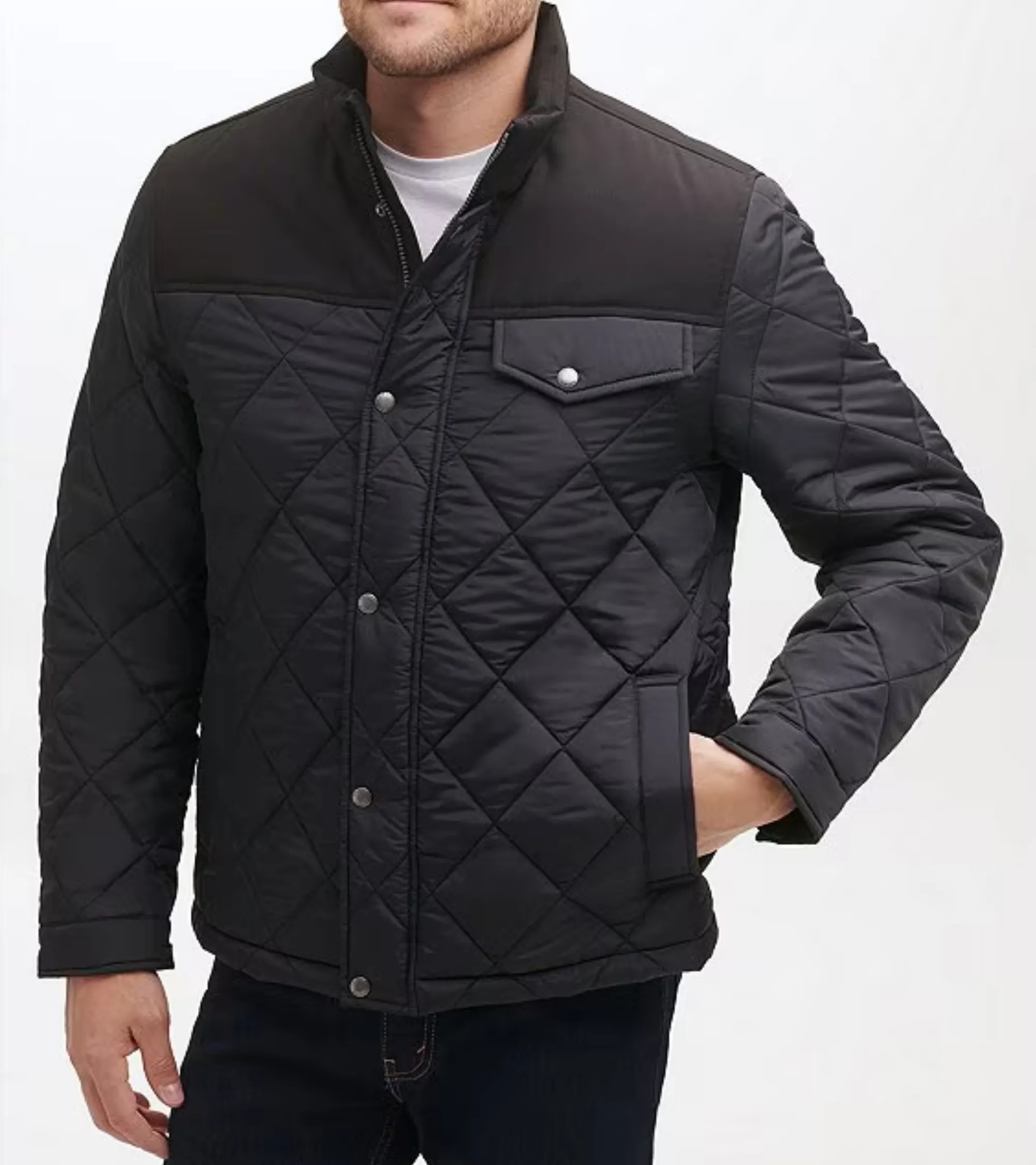 Tonal-Mixed-Media Sherpa Lined Quilted Jacket