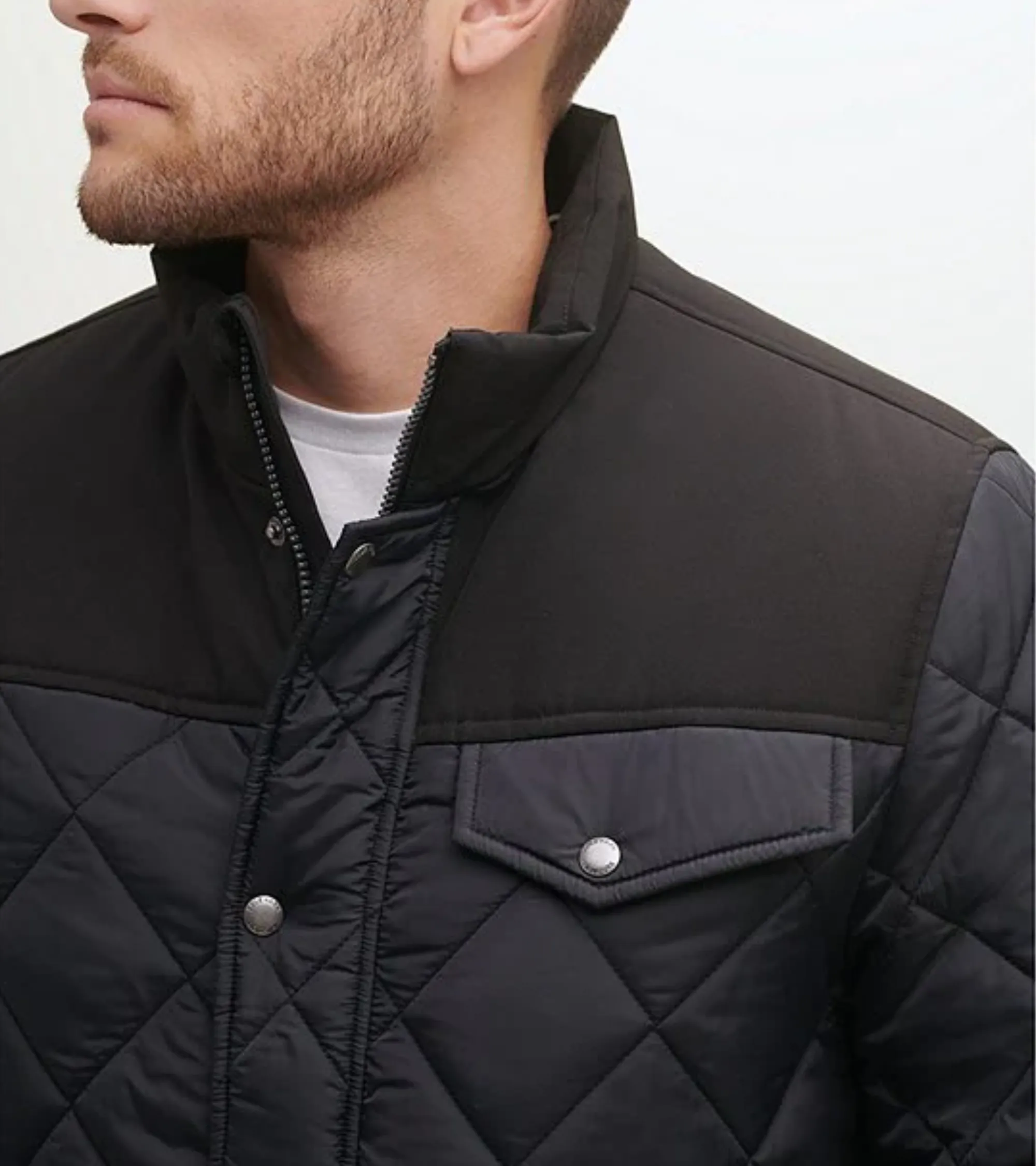 Tonal-Mixed-Media Sherpa Lined Quilted Jacket