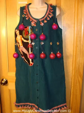 Ugly Christmas Sweater Party Tacky Dress Hottie Guy & Real Ornaments (d98)