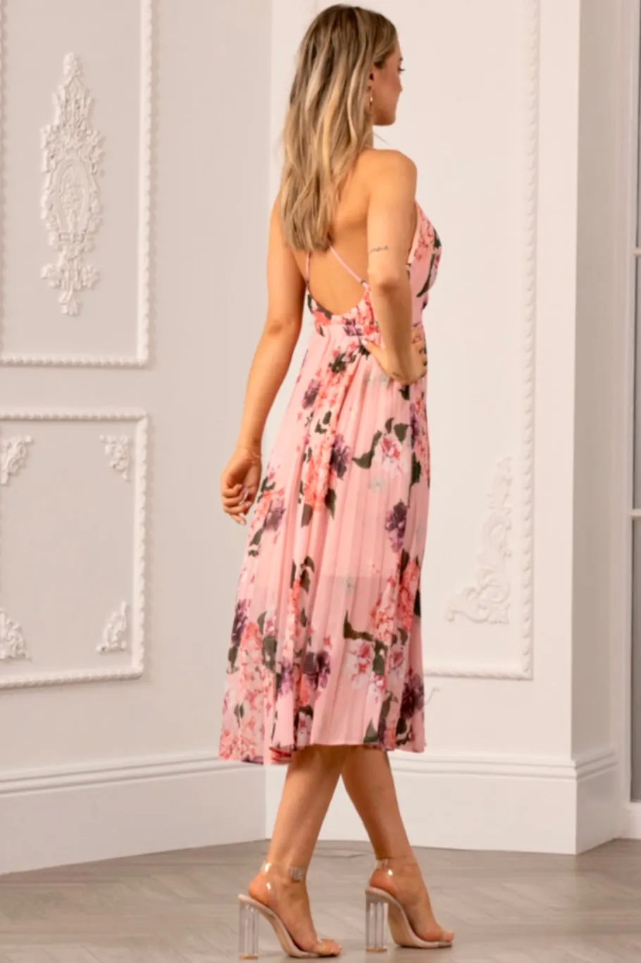 Urban Touch Floral Print Pleated Wrap Body Midi Dress