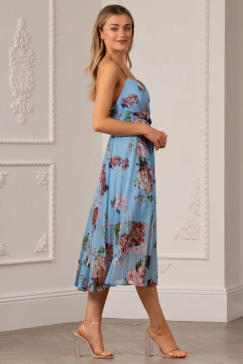 Urban Touch Floral Print Pleated Wrap Body Midi Dress