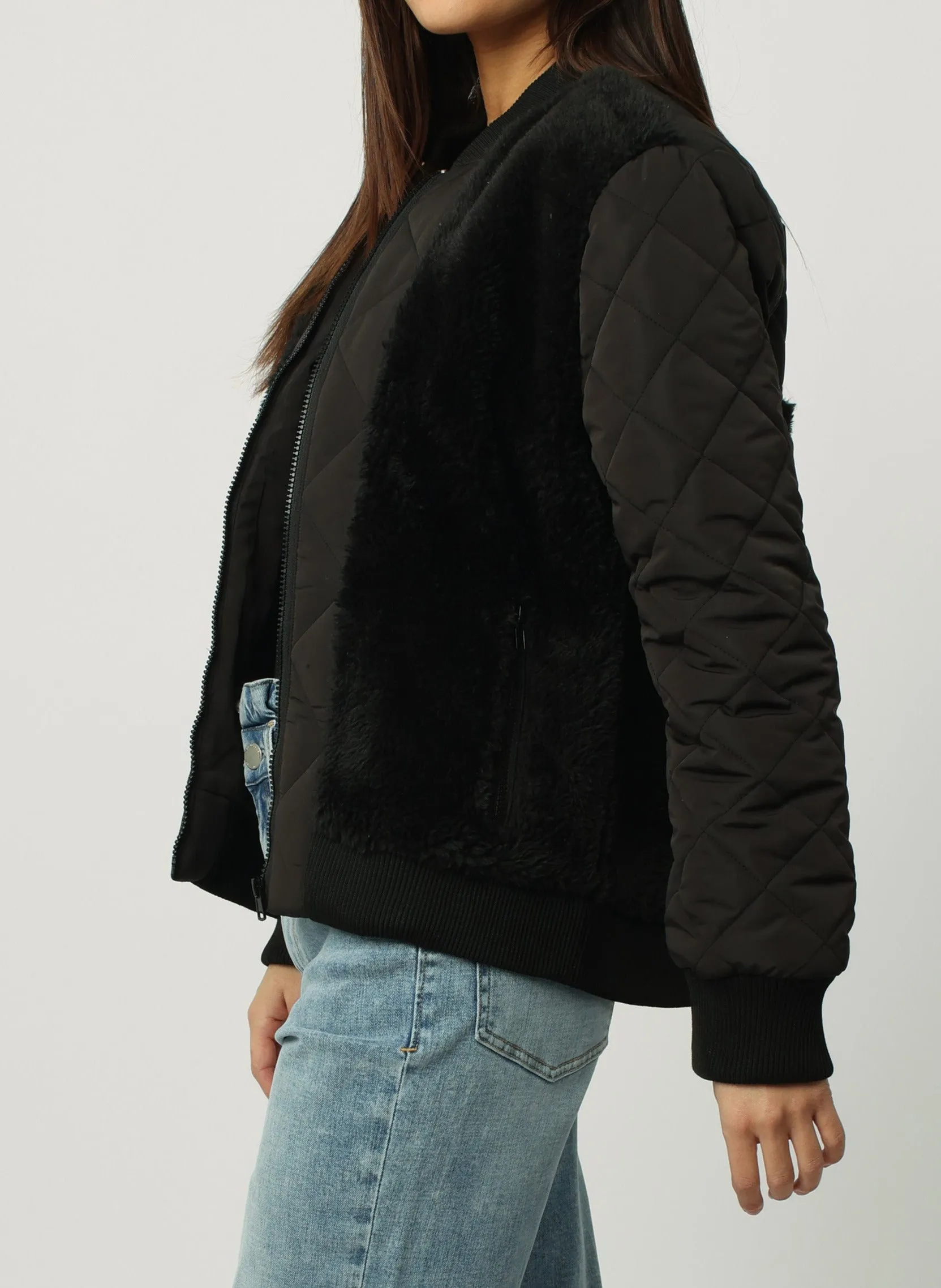 VANESSA QUILTED SHERPA JACKET BLACK