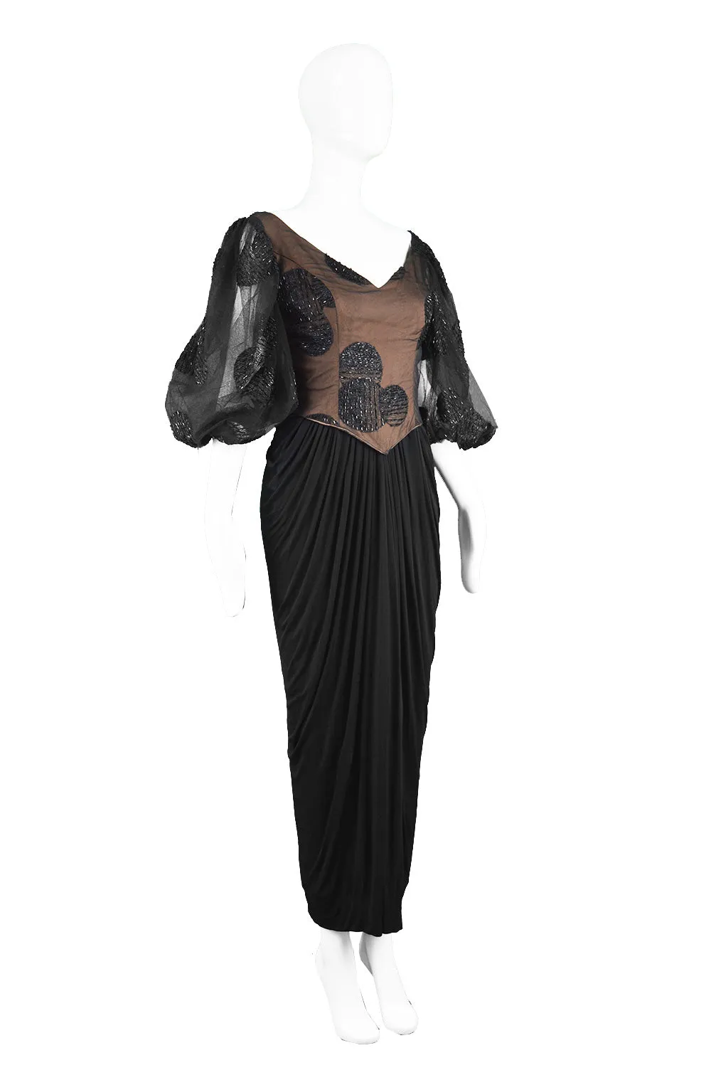 Vintage Beaded Tulle & Jersey Evening Dress, 1980s