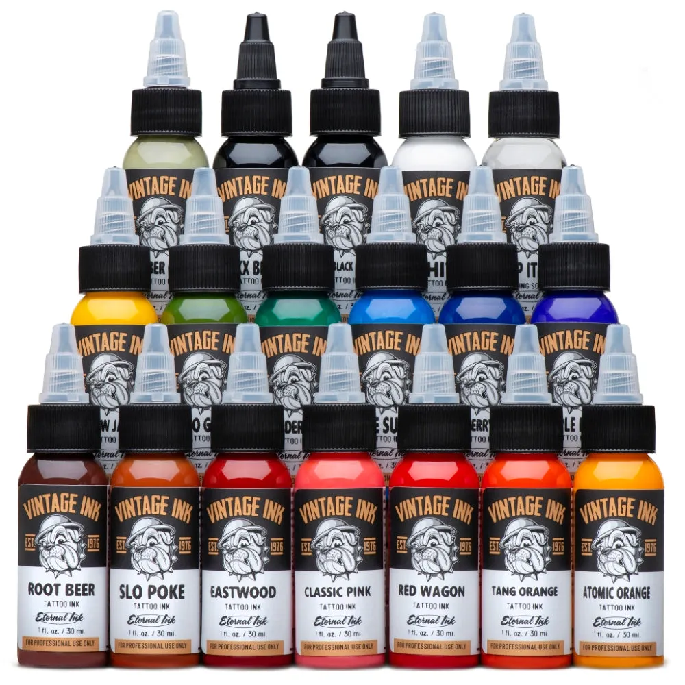 Vintage Ink Set of 18 — 1oz Bottles — Eternal Tattoo Ink