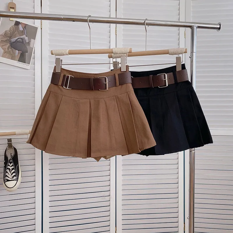 Vintage-Inspired High Waist Pleated Mini Skirts with Belt