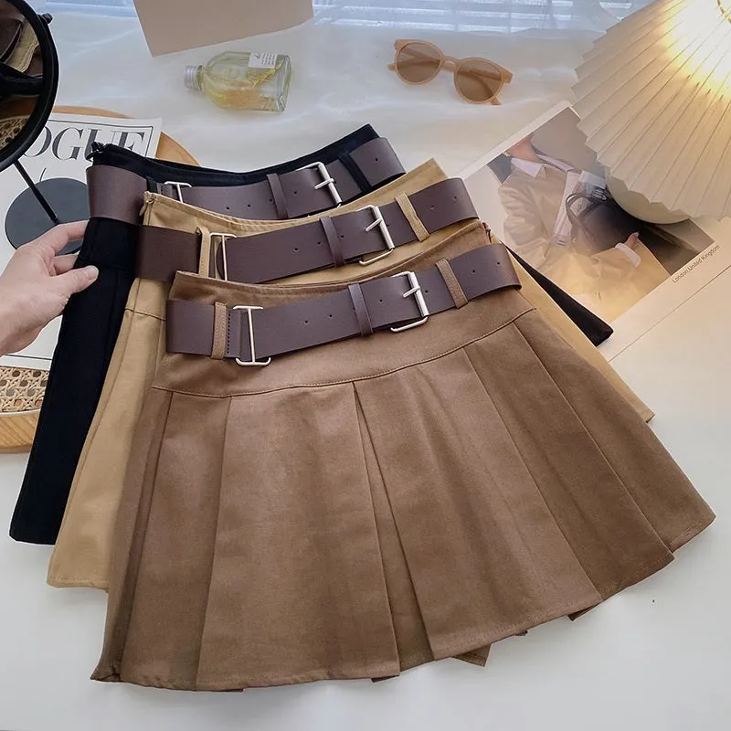 Vintage-Inspired High Waist Pleated Mini Skirts with Belt