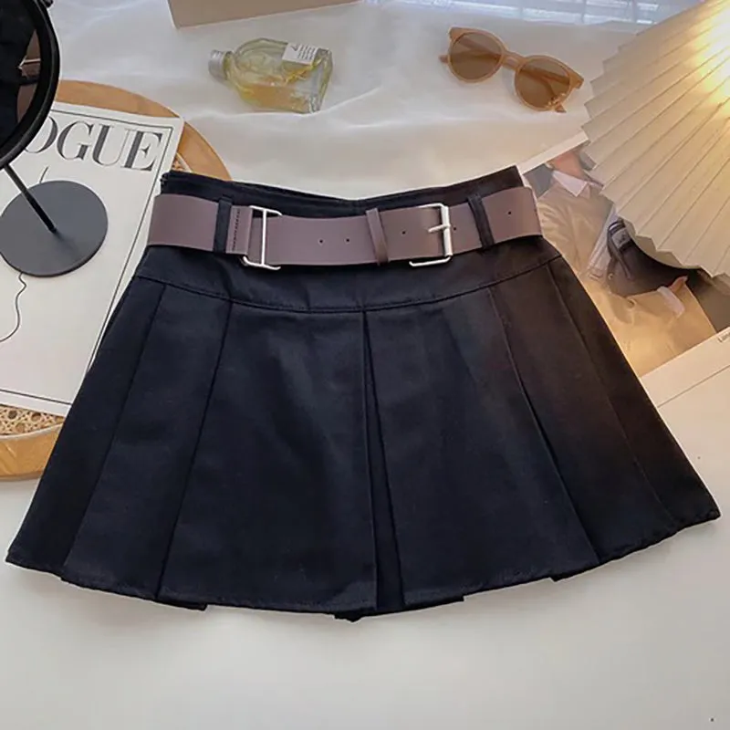 Vintage-Inspired High Waist Pleated Mini Skirts with Belt