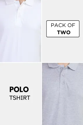 White and Grey Melange Polo T-Shirts Combo for Men