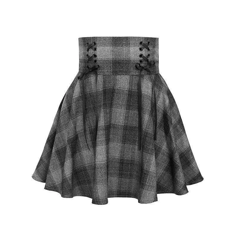 WLS Plaid Lace High Waist Up Skirt