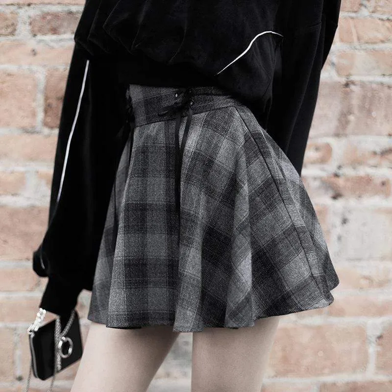 WLS Plaid Lace High Waist Up Skirt