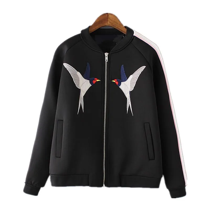 Women Embroidery Birds Bomber Jacket