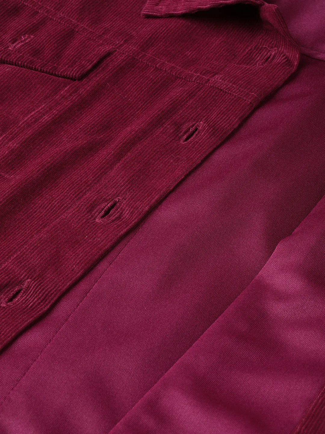 Women Maroon Corduroy Bomber Jacket