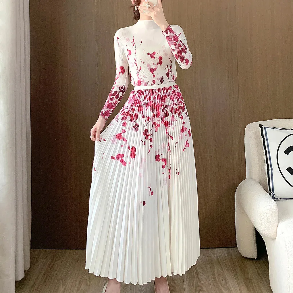 Women's 2 Piece Elegant Slimming Pleated Skirt Set