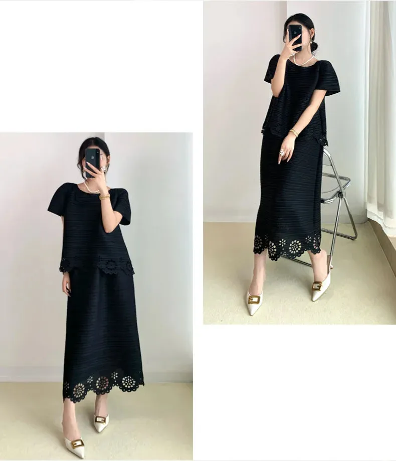 Women's 2 Piece Korean Style Pleated Skirt Set