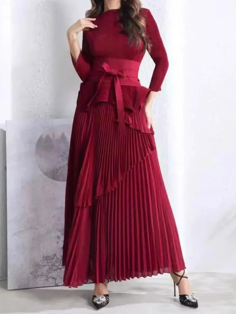 Women's 2 Piece Top & Tiered Pleated Maxi Skirt Set