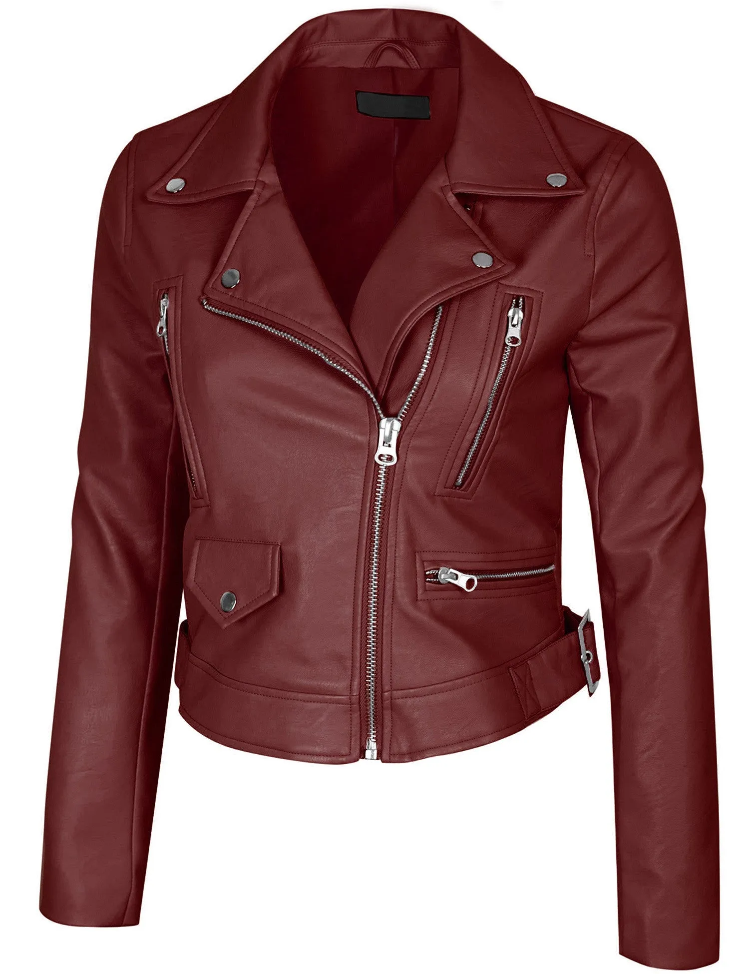 Women's Double Breasted Faux Leather Zip Up  Jacket