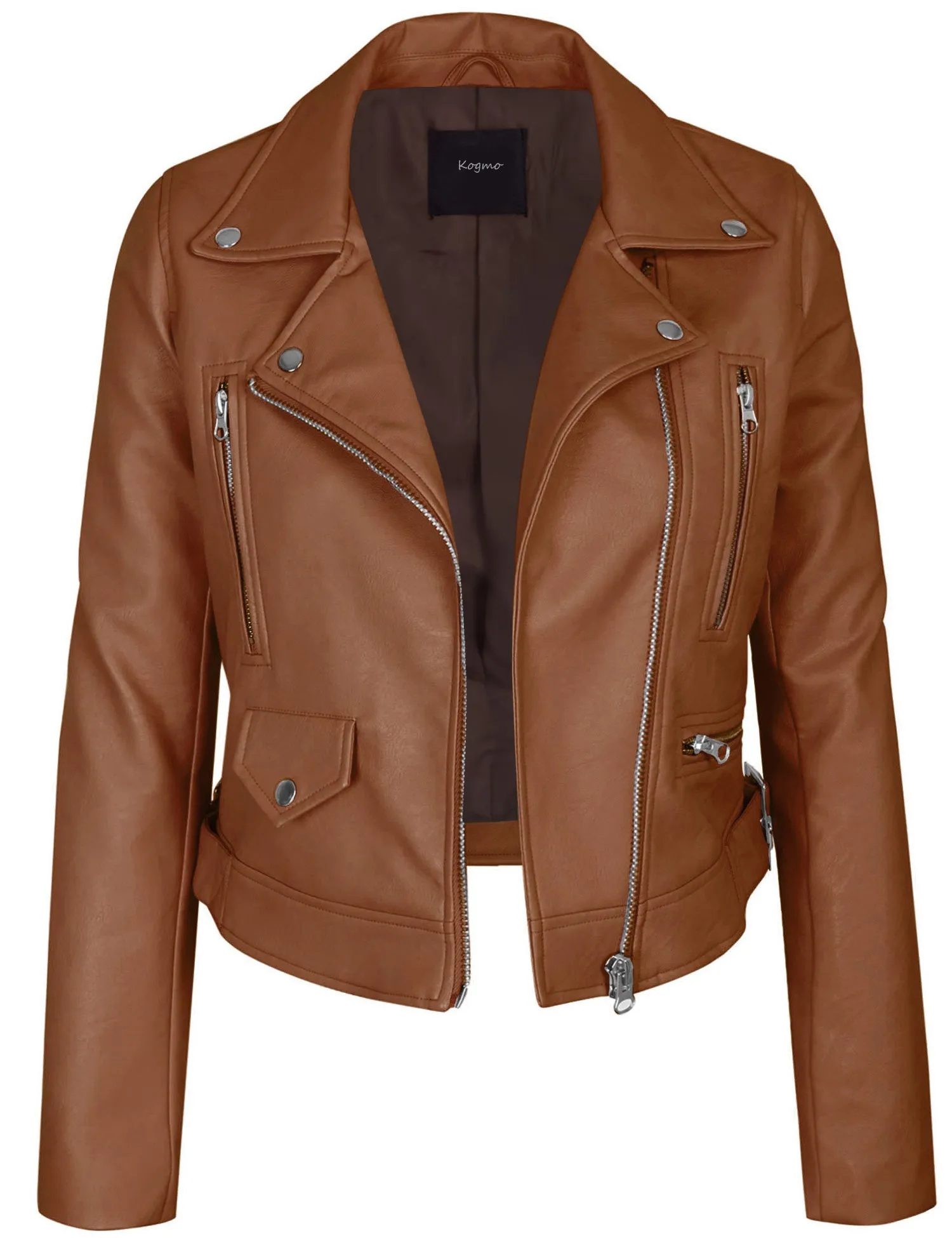 Women's Double Breasted Faux Leather Zip Up  Jacket