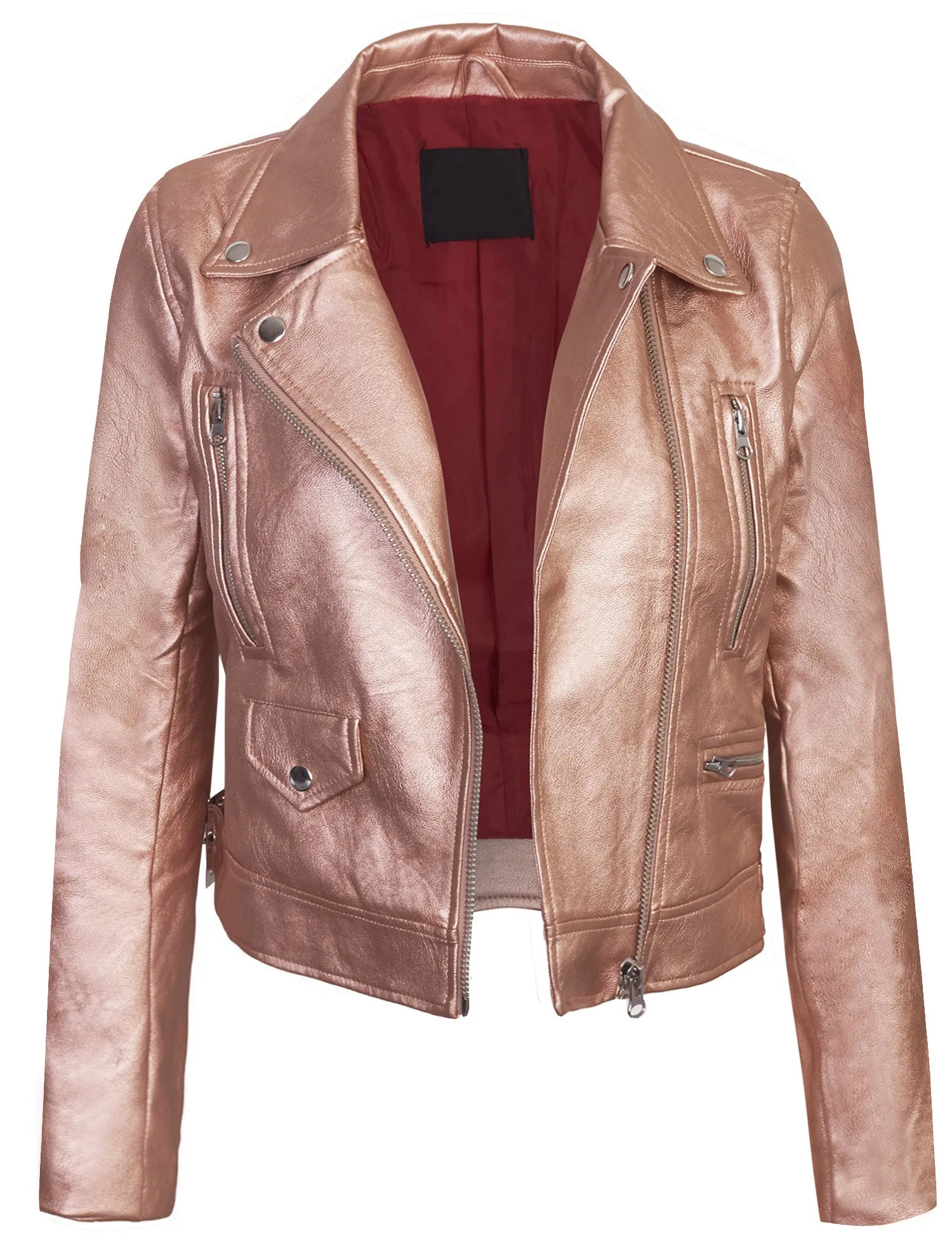 Women's Double Breasted Faux Leather Zip Up  Jacket