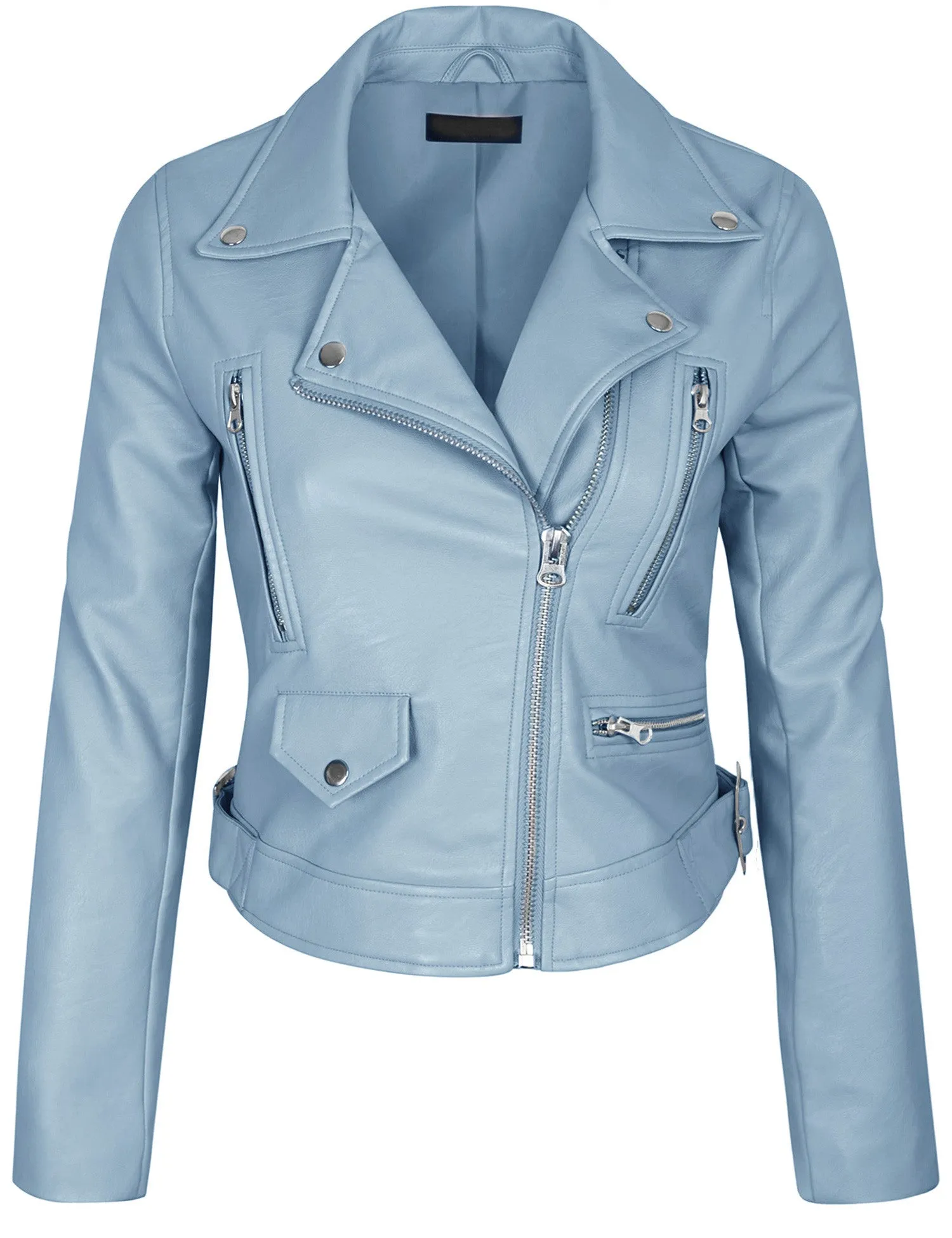 Women's Double Breasted Faux Leather Zip Up  Jacket