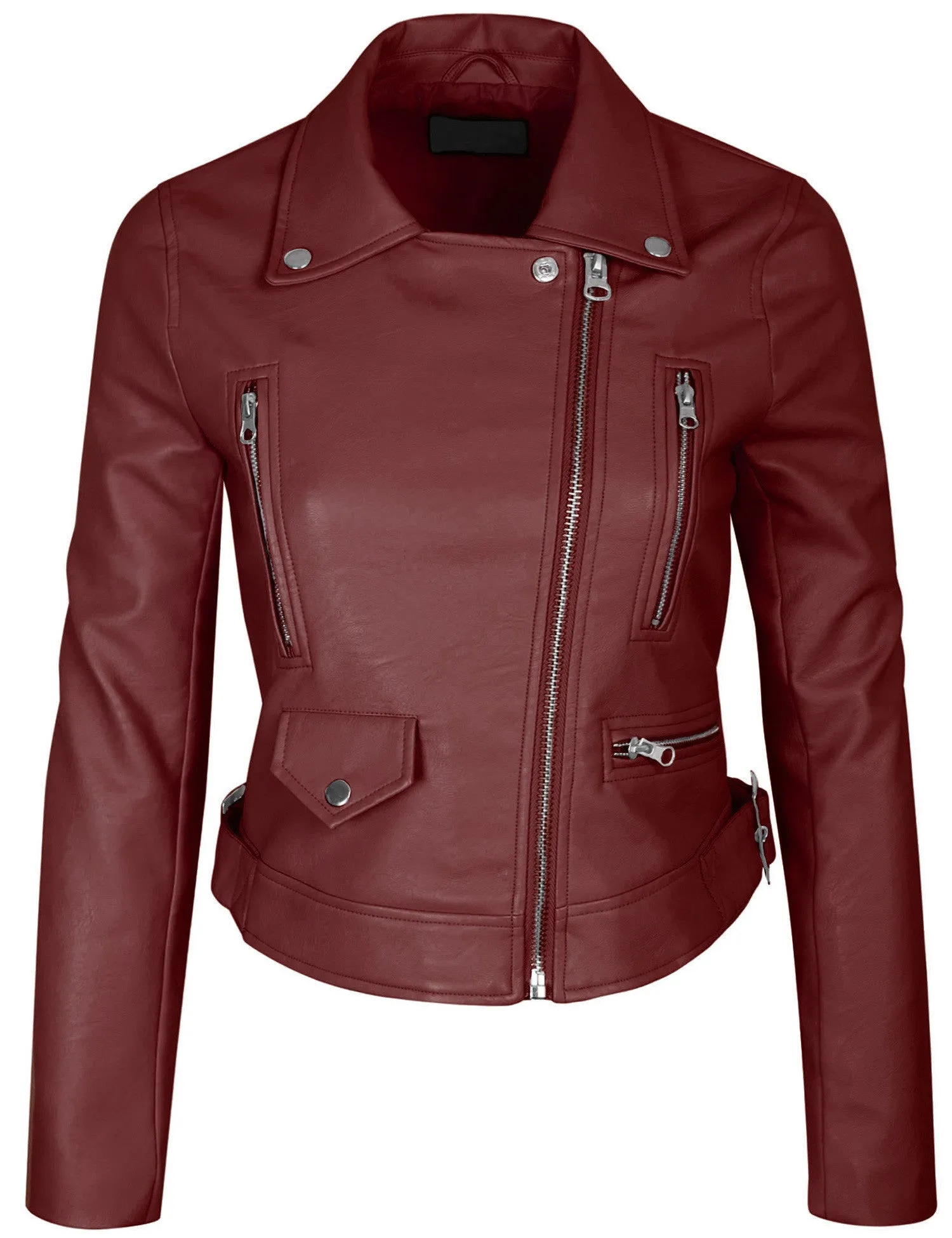 Women's Double Breasted Faux Leather Zip Up  Jacket