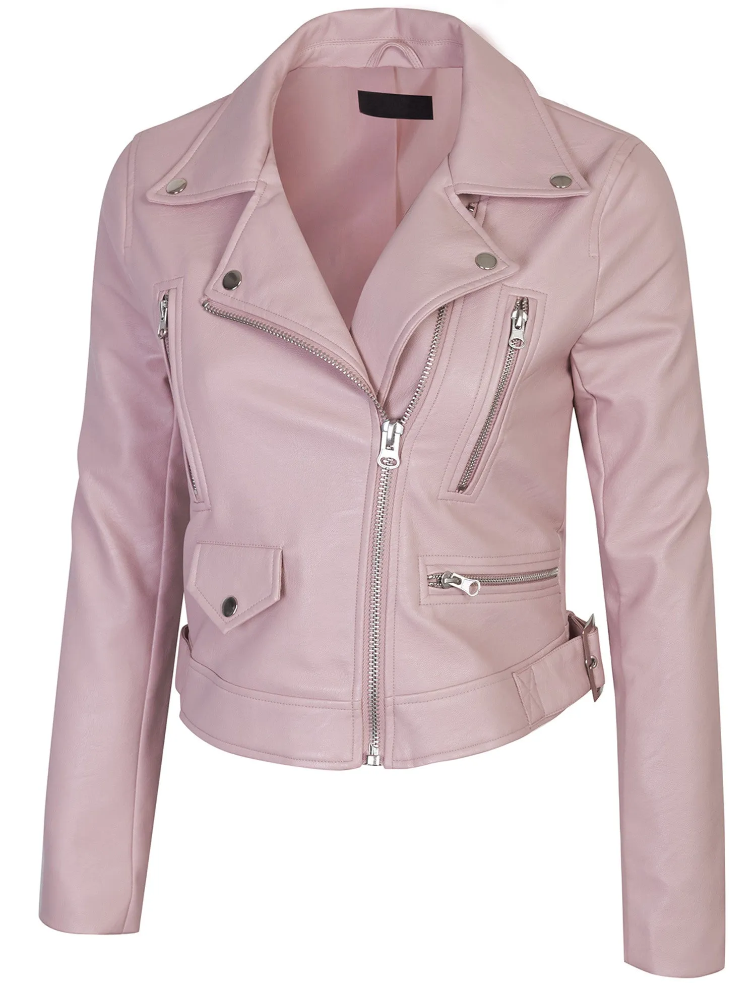 Women's Double Breasted Faux Leather Zip Up  Jacket