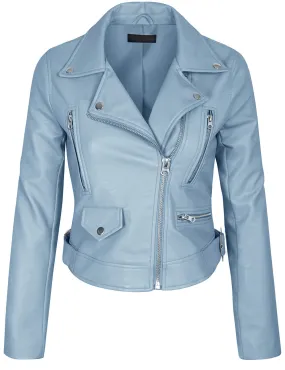 Women's Double Breasted Faux Leather Zip Up  Jacket