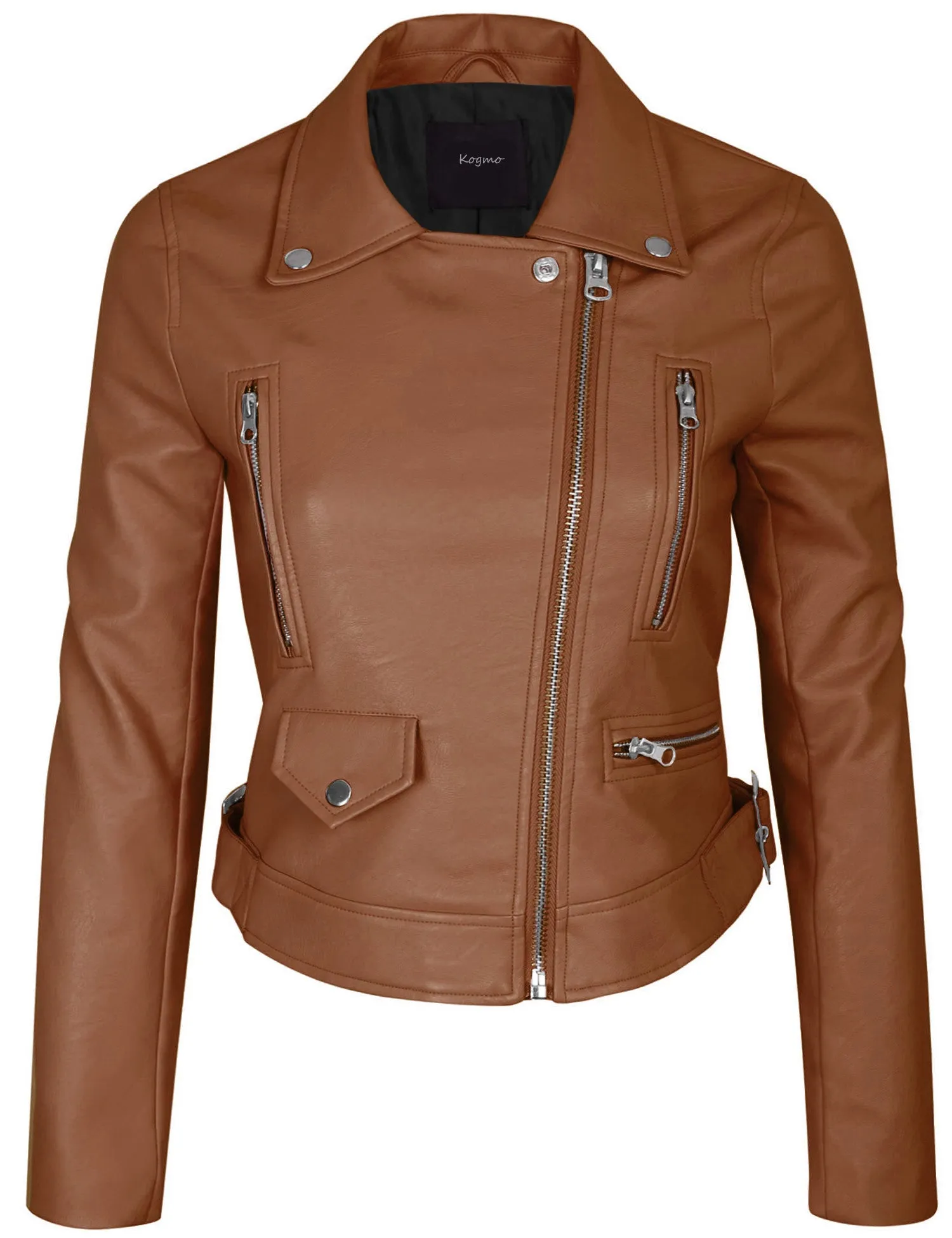 Women's Double Breasted Faux Leather Zip Up  Jacket