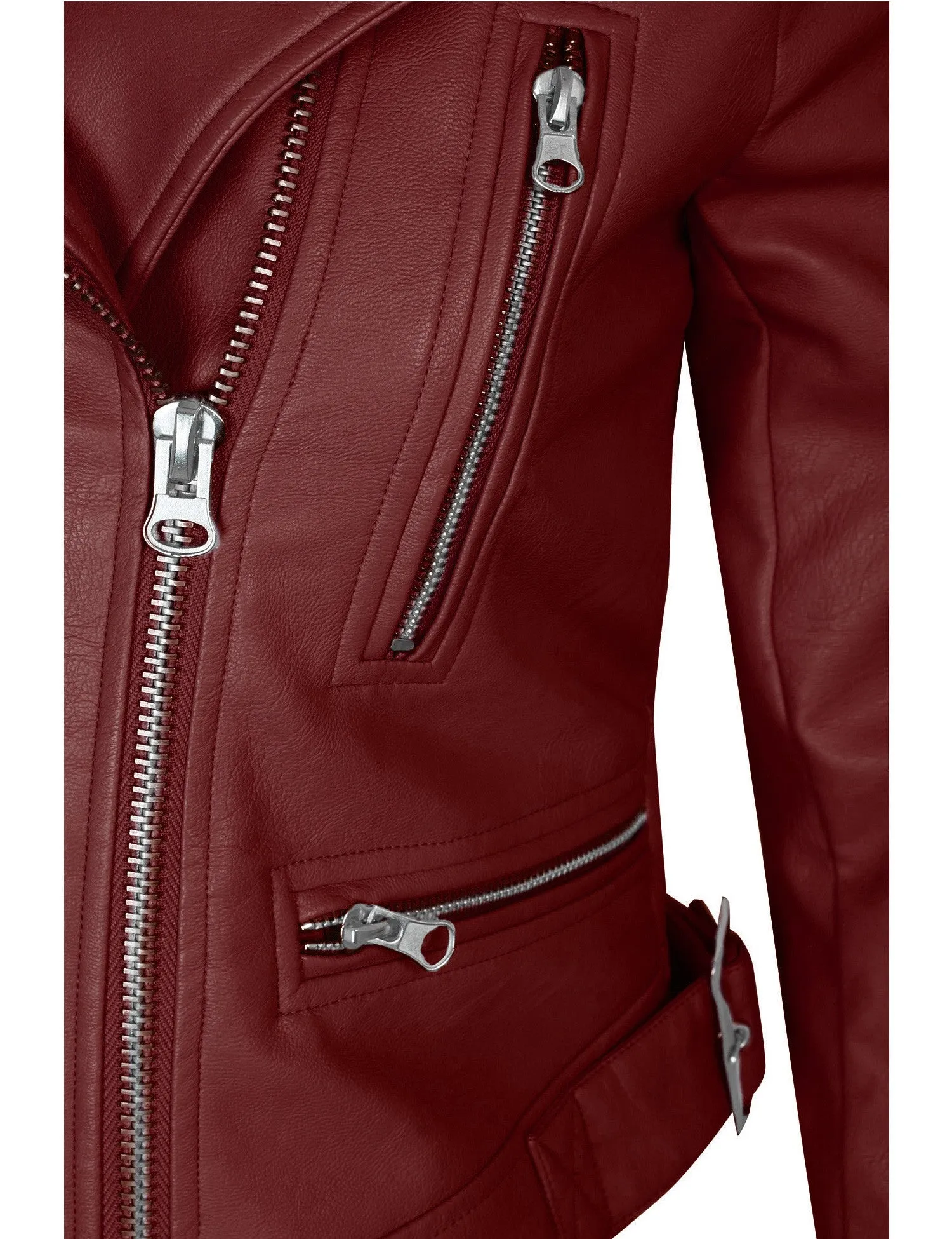 Women's Double Breasted Faux Leather Zip Up  Jacket