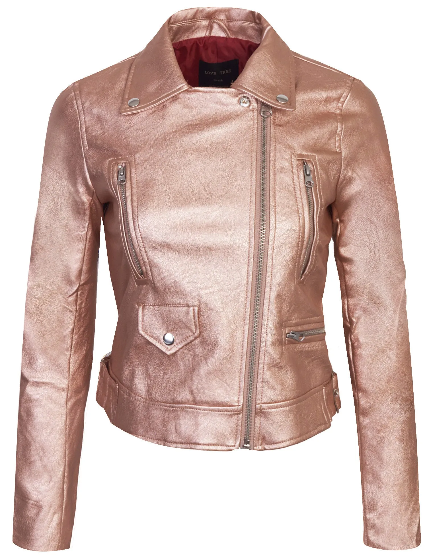 Women's Double Breasted Faux Leather Zip Up  Jacket