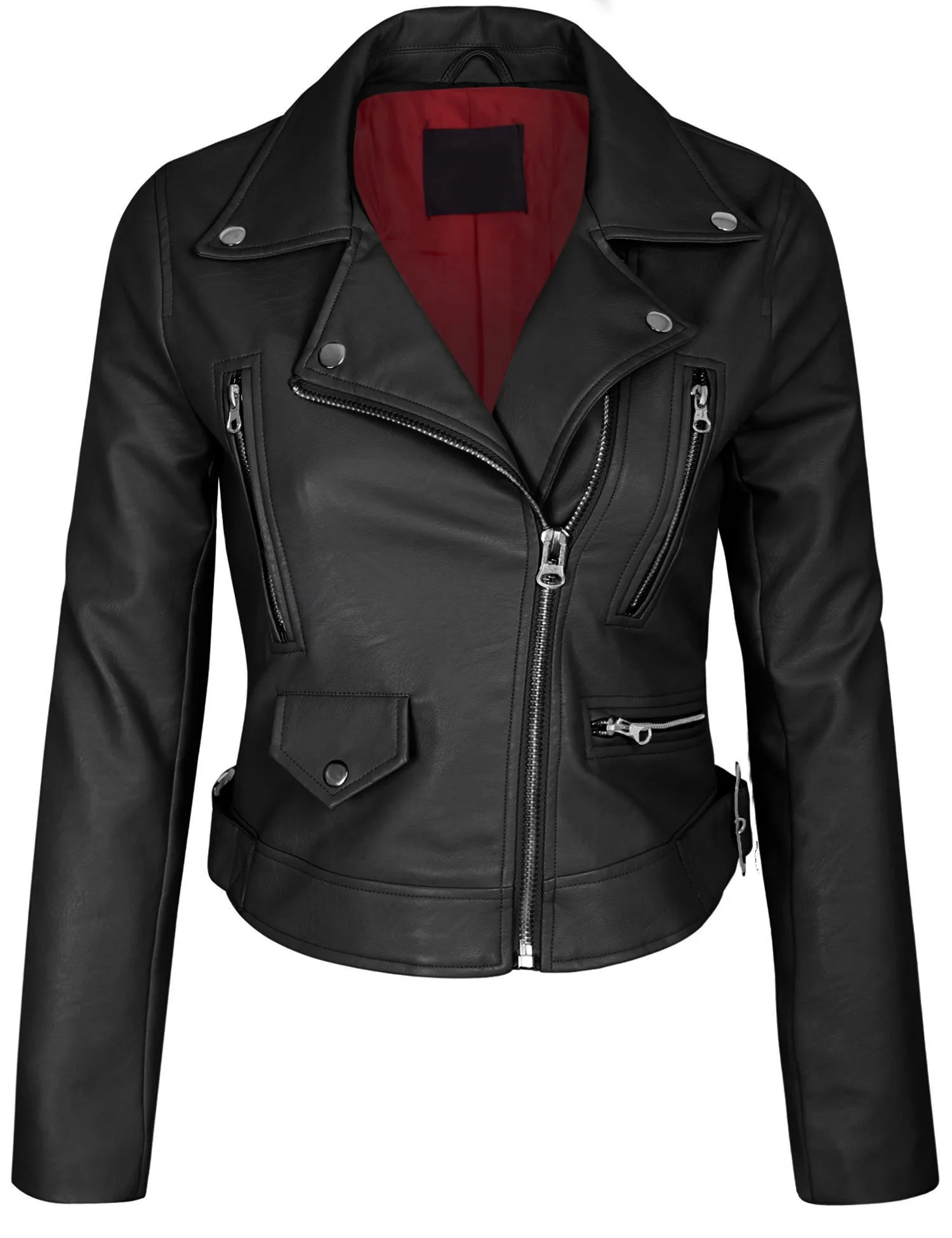 Women's Double Breasted Faux Leather Zip Up  Jacket