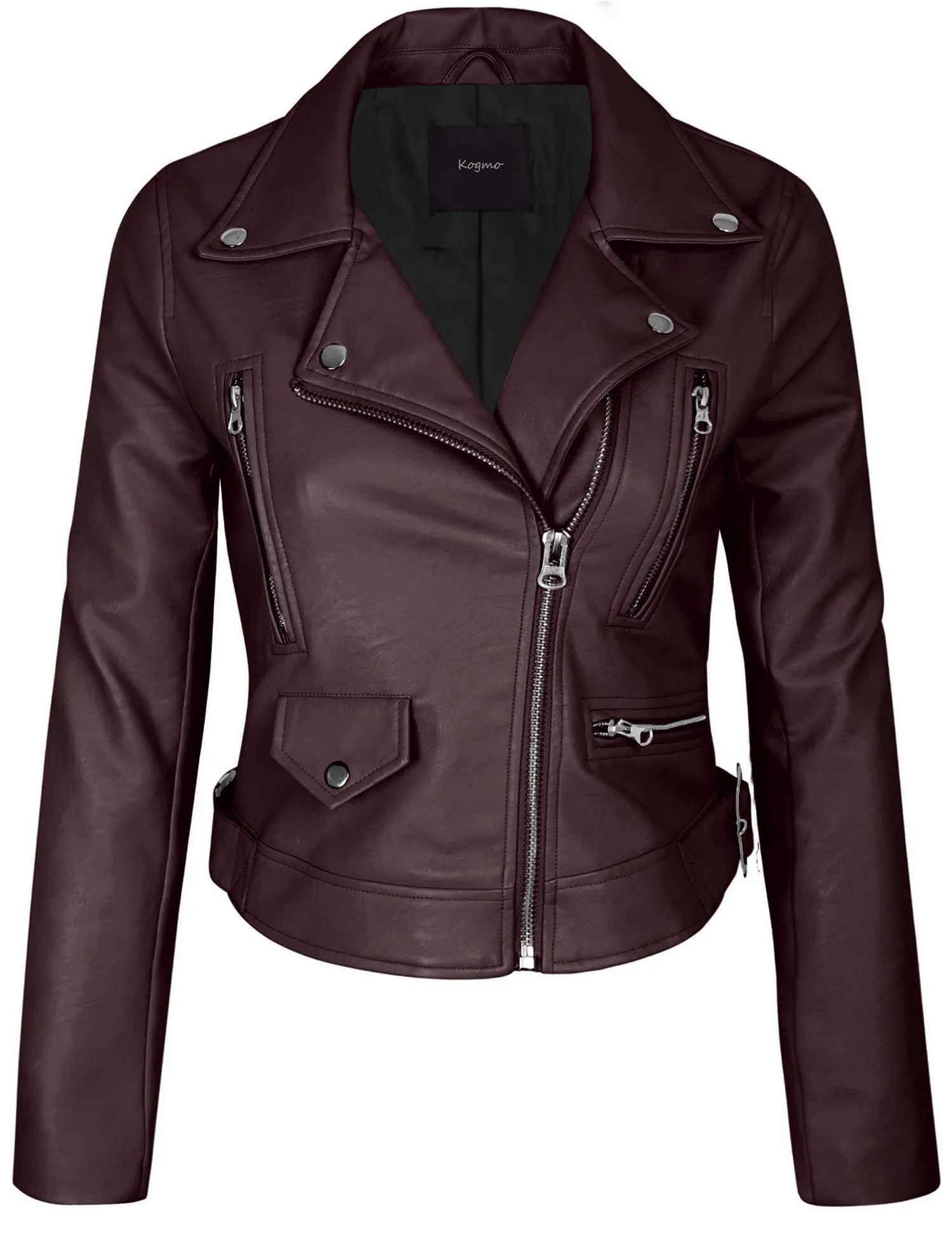 Women's Double Breasted Faux Leather Zip Up  Jacket