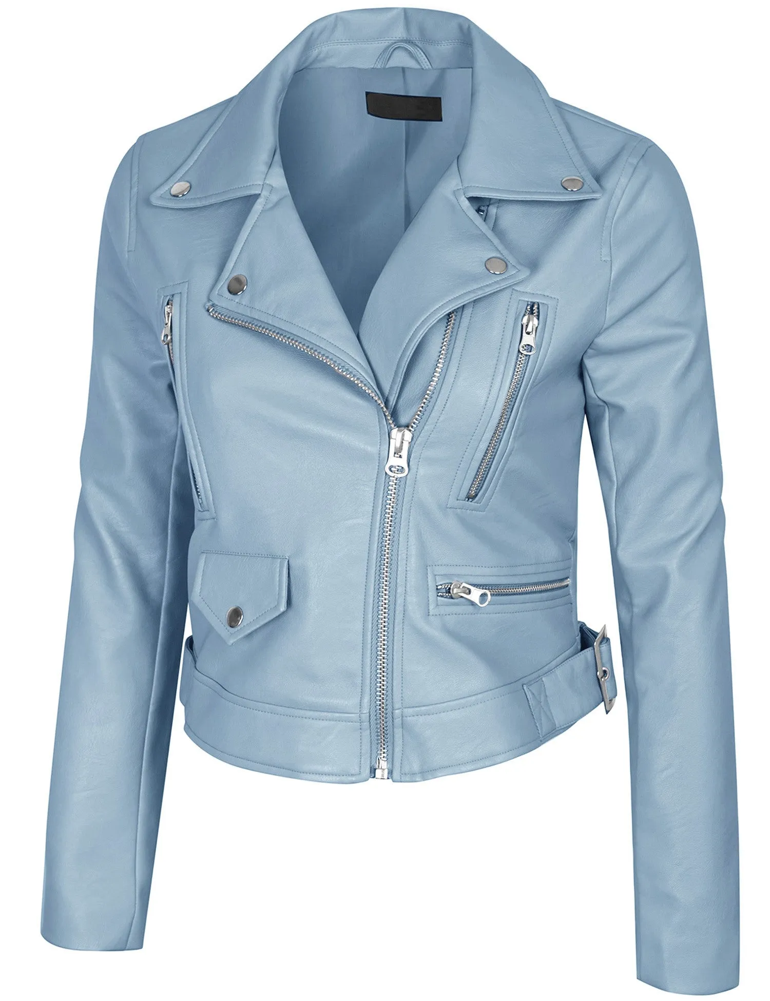 Women's Double Breasted Faux Leather Zip Up  Jacket