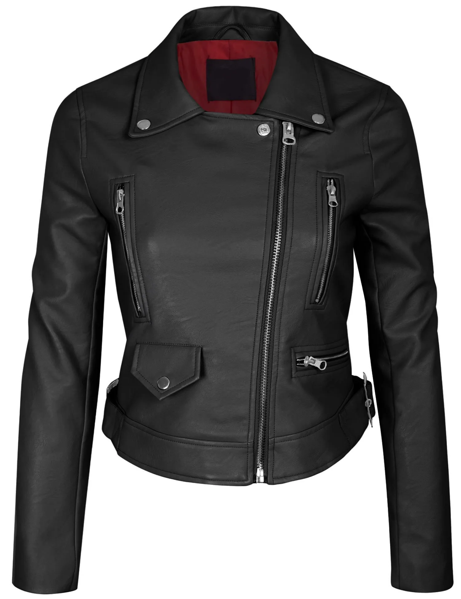 Women's Double Breasted Faux Leather Zip Up  Jacket