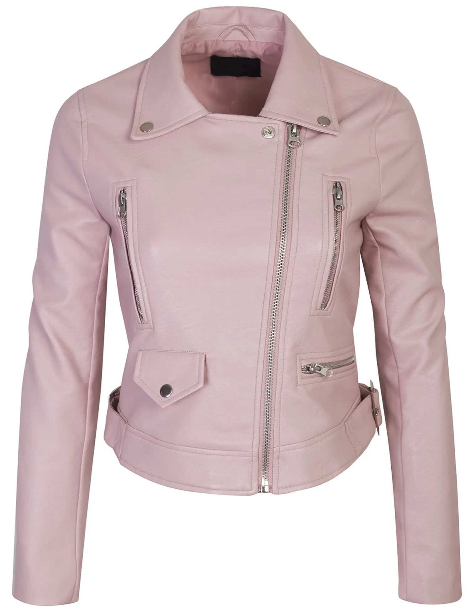 Women's Double Breasted Faux Leather Zip Up  Jacket