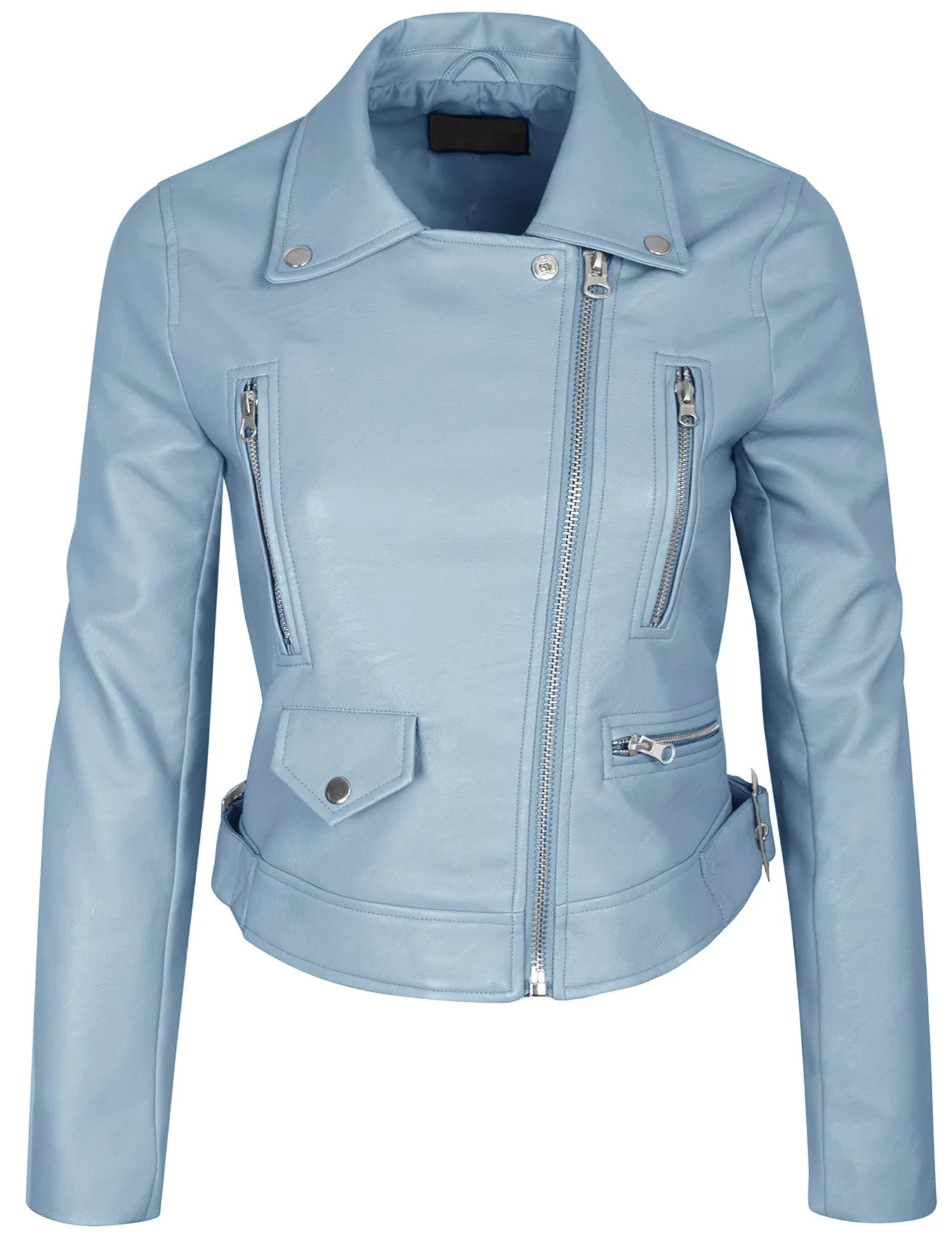 Women's Double Breasted Faux Leather Zip Up  Jacket