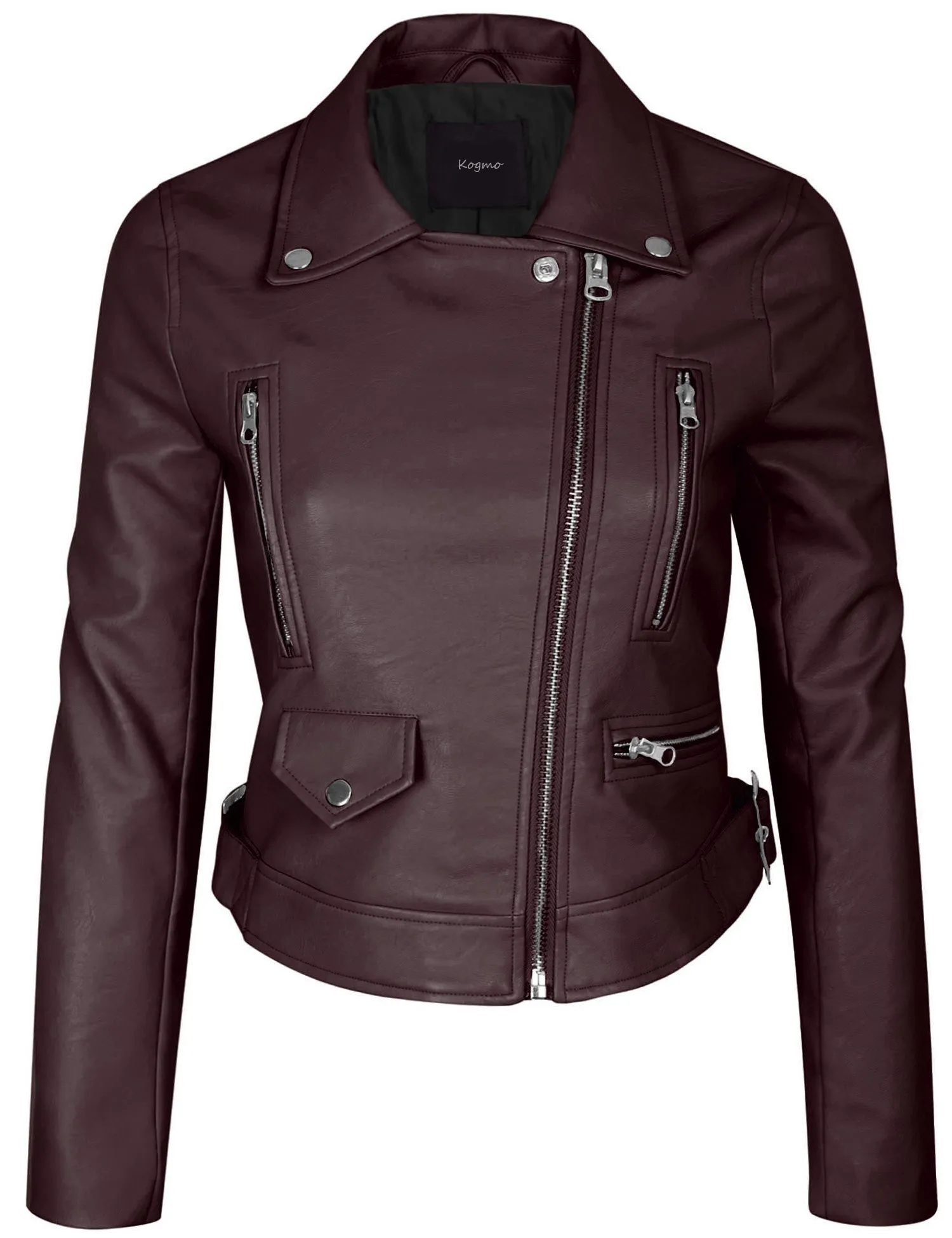 Women's Double Breasted Faux Leather Zip Up  Jacket