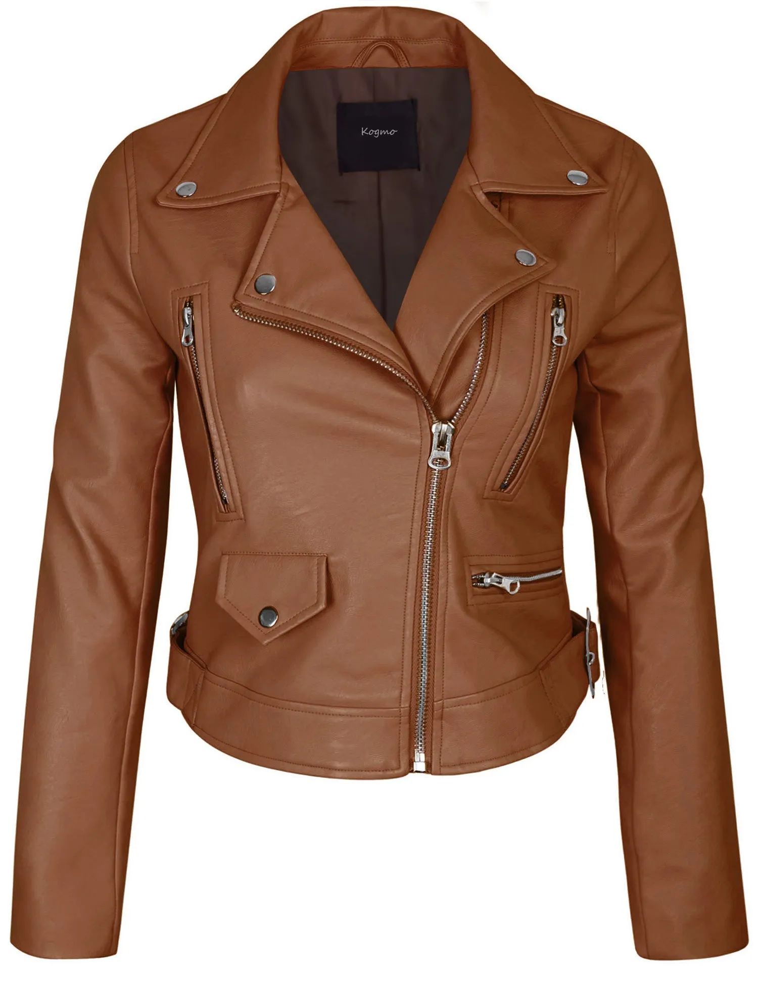 Women's Double Breasted Faux Leather Zip Up  Jacket