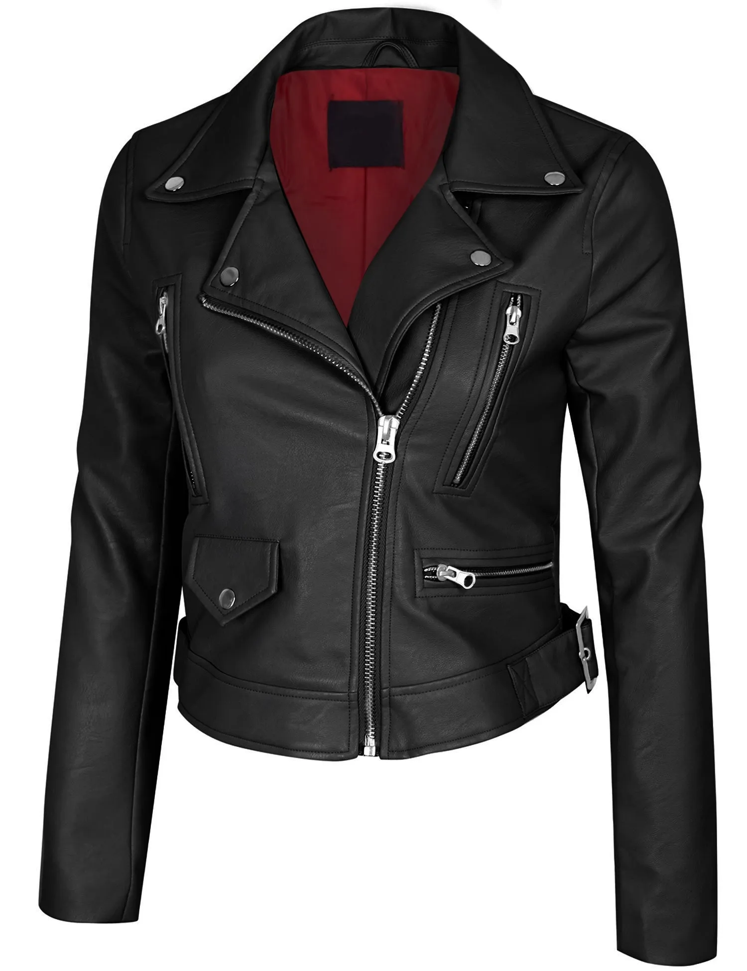 Women's Double Breasted Faux Leather Zip Up  Jacket