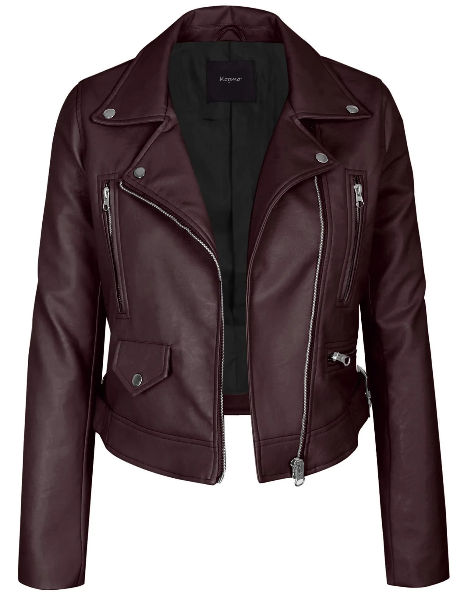 Women's Double Breasted Faux Leather Zip Up  Jacket